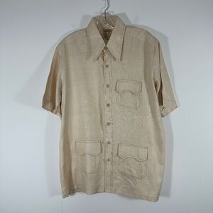 Vtg 70's Minar Janpath New Delhi DISCO 100% Handloom Silk Safari Shirt Men 43